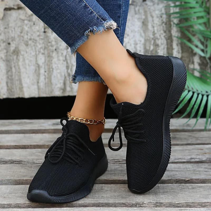 image-2022 new spring, summer and autumn all-match women's single shoes flat soft sole shoes Korean version trend casual flying woven sports running shoes