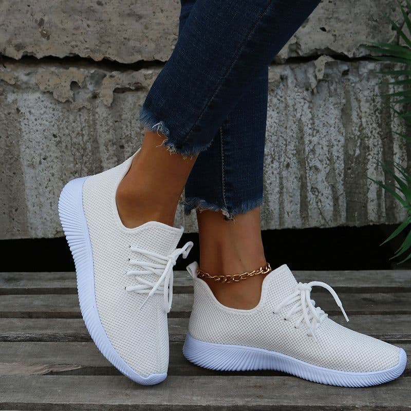 image-2022 new spring, summer and autumn all-match women's single shoes flat soft sole shoes Korean version trend casual flying woven sports running shoes