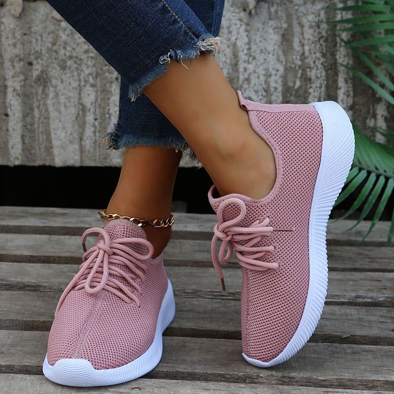 image-2022 new spring, summer and autumn all-match women's single shoes flat soft sole shoes Korean version trend casual flying woven sports running shoes