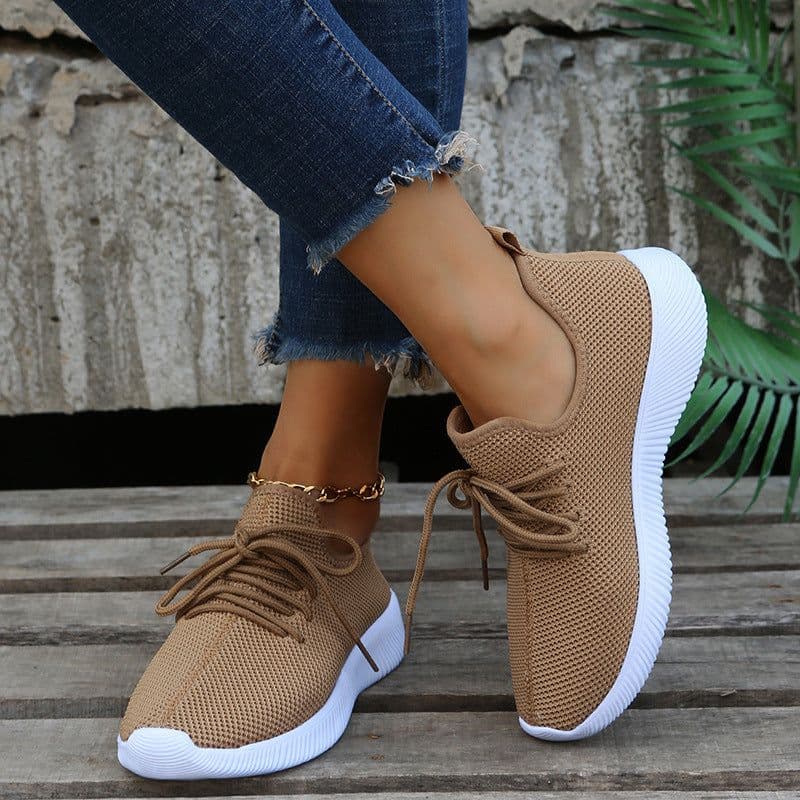 image-2022 new spring, summer and autumn all-match women's single shoes flat soft sole shoes Korean version trend casual flying woven sports running shoes