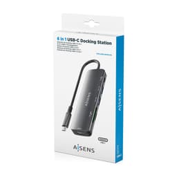 image-USB Hub Aisens USB-C DOCK 6 EN 1 GRIS Grey 100 W