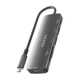image-USB Hub Aisens USB-C DOCK 6 EN 1 GRIS Grey 100 W