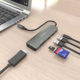 image-USB Hub Aisens USB-C DOCK 6 EN 1 GRIS Grey 100 W