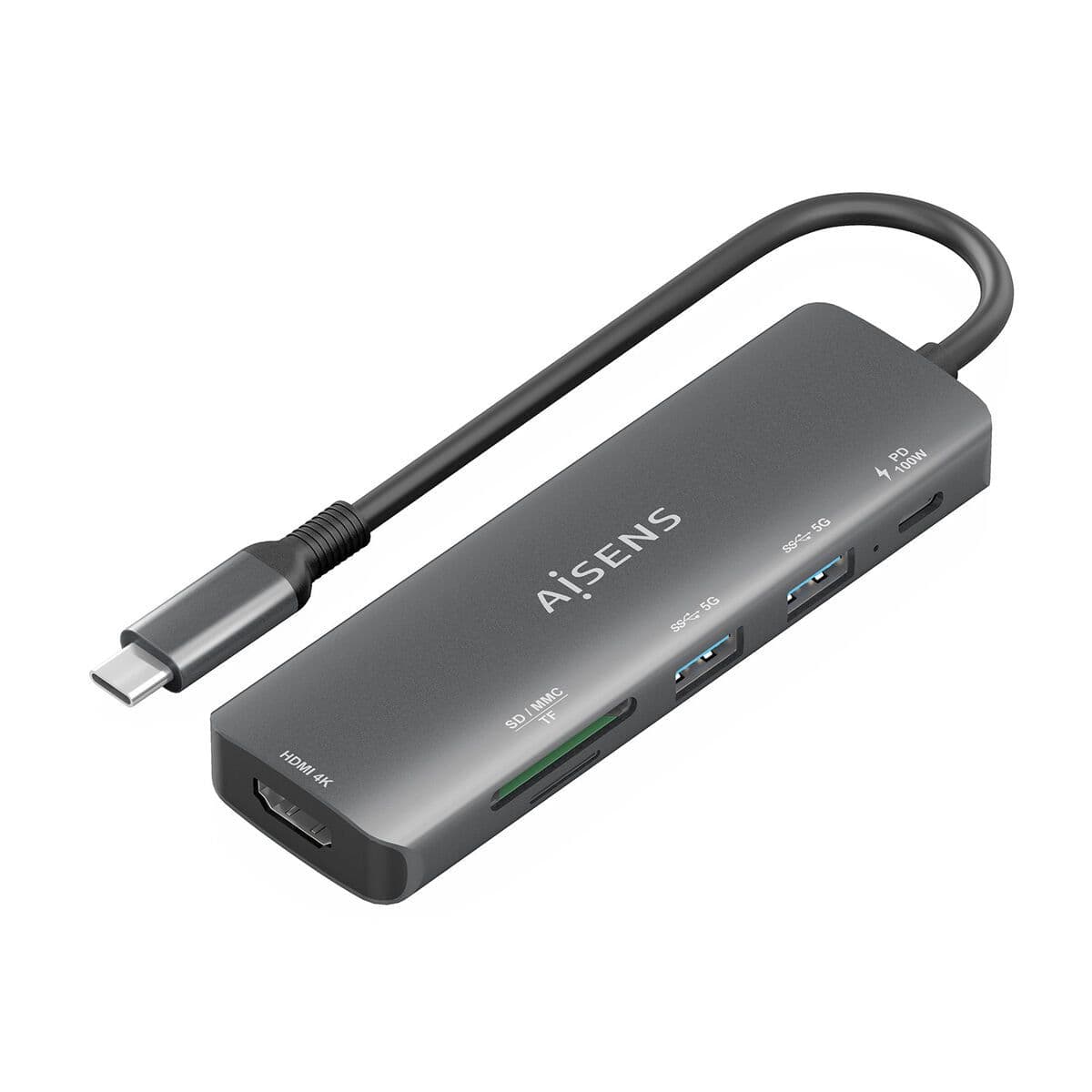 image-USB Hub Aisens USB-C DOCK 6 EN 1 GRIS Grey 100 W