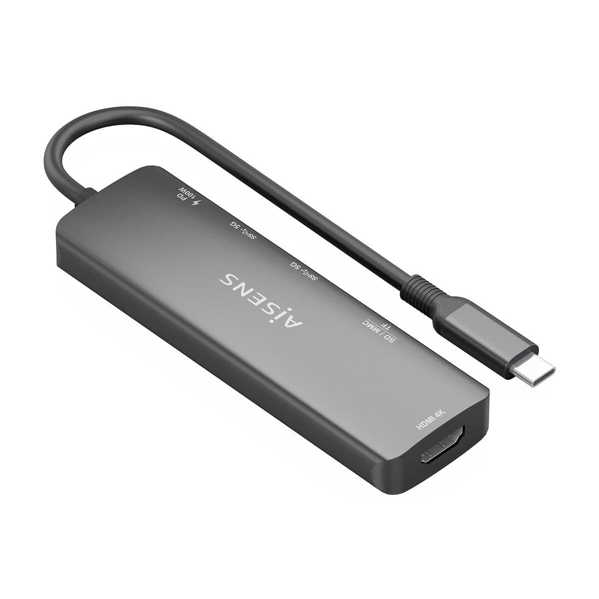 image-USB Hub Aisens USB-C DOCK 6 EN 1 GRIS Grey 100 W