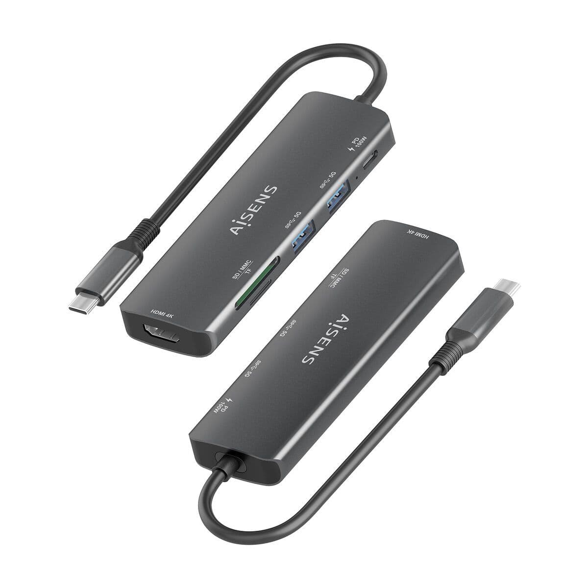 image-USB Hub Aisens USB-C DOCK 6 EN 1 GRIS Grey 100 W