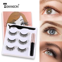 image-Cross-border magnetic eyeliner liquid false eyelashes natural set iron magnet glue-free eyelashes magnetic three pairs of eyelashes