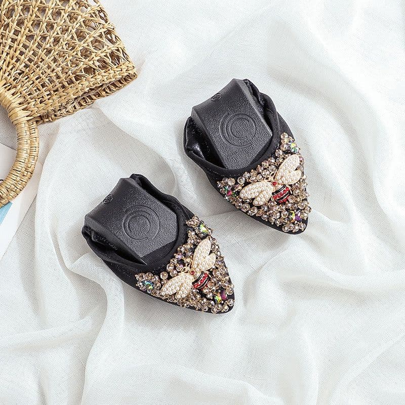 image-Pointed toe flat shoes women's 2021 summer new Korean version of the rhinestone flat heel work shoes women's soft leather all-match four seasons single shoes autumn