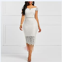 image-2022 autumn new lace V-neck tight dress women's autumn Europe and America Amazon mid-length A-line skirt dress