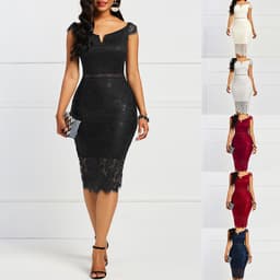 image-2022 autumn new lace V-neck tight dress women's autumn Europe and America Amazon mid-length A-line skirt dress