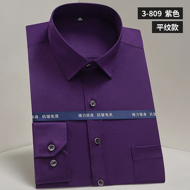 image-Work clothes mercerized elastic shirt men's long-sleeved professional wear tooling shirt anti-Zou spandex solid color shirt logo