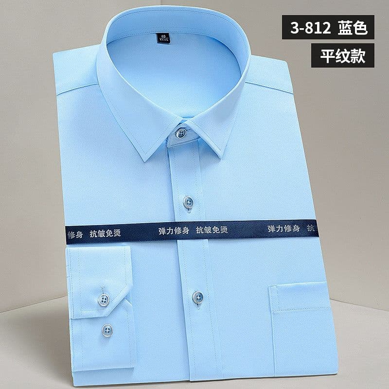 image-Work clothes mercerized elastic shirt men's long-sleeved professional wear tooling shirt anti-Zou spandex solid color shirt logo