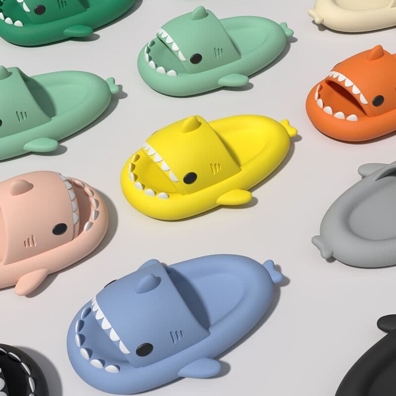 image-4cm thick bottom shark parent-child slippers female funny home cartoon children's sandals tide stepping on shit feeling couple slippers female