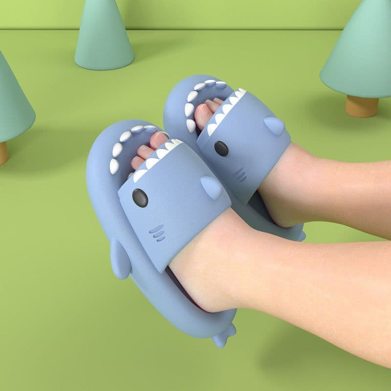 image-4cm thick bottom shark parent-child slippers female funny home cartoon children's sandals tide stepping on shit feeling couple slippers female