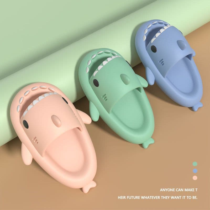 image-4cm thick bottom shark parent-child slippers female funny home cartoon children's sandals tide stepping on shit feeling couple slippers female