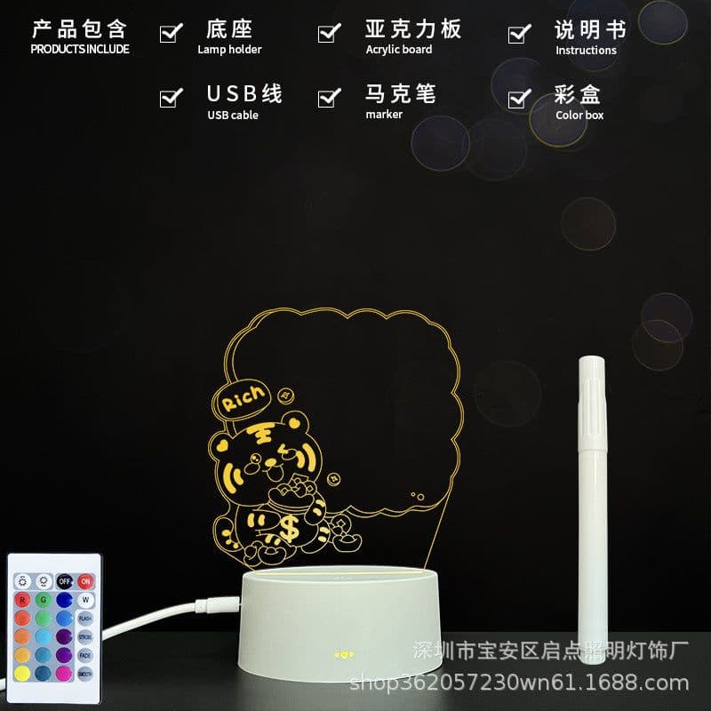 image-Factory spot blank board 3D night lamp holder 3D lamp acrylic board handwritten message board 3D small table lamp LED light