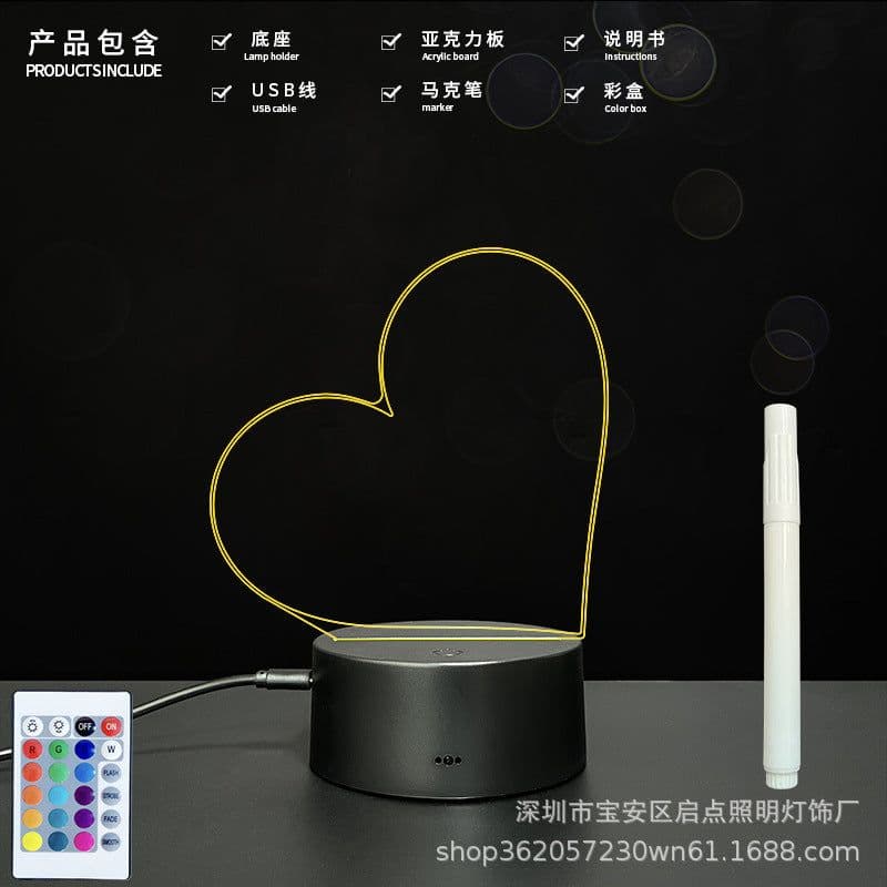 image-Factory spot blank board 3D night lamp holder 3D lamp acrylic board handwritten message board 3D small table lamp LED light