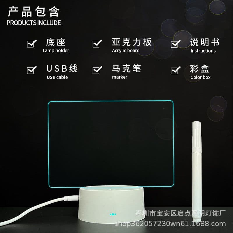 image-Factory spot blank board 3D night lamp holder 3D lamp acrylic board handwritten message board 3D small table lamp LED light