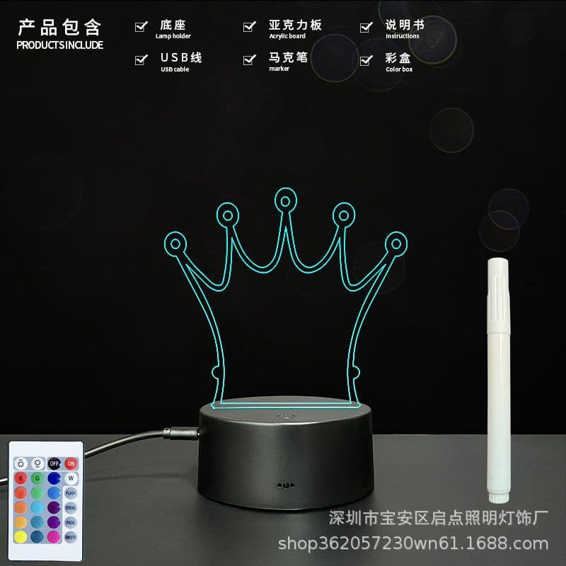 image-Factory spot blank board 3D night lamp holder 3D lamp acrylic board handwritten message board 3D small table lamp LED light