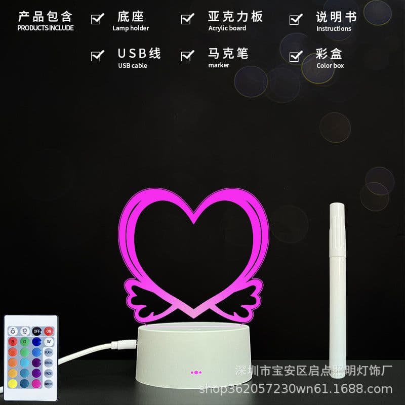 image-Factory spot blank board 3D night lamp holder 3D lamp acrylic board handwritten message board 3D small table lamp LED light