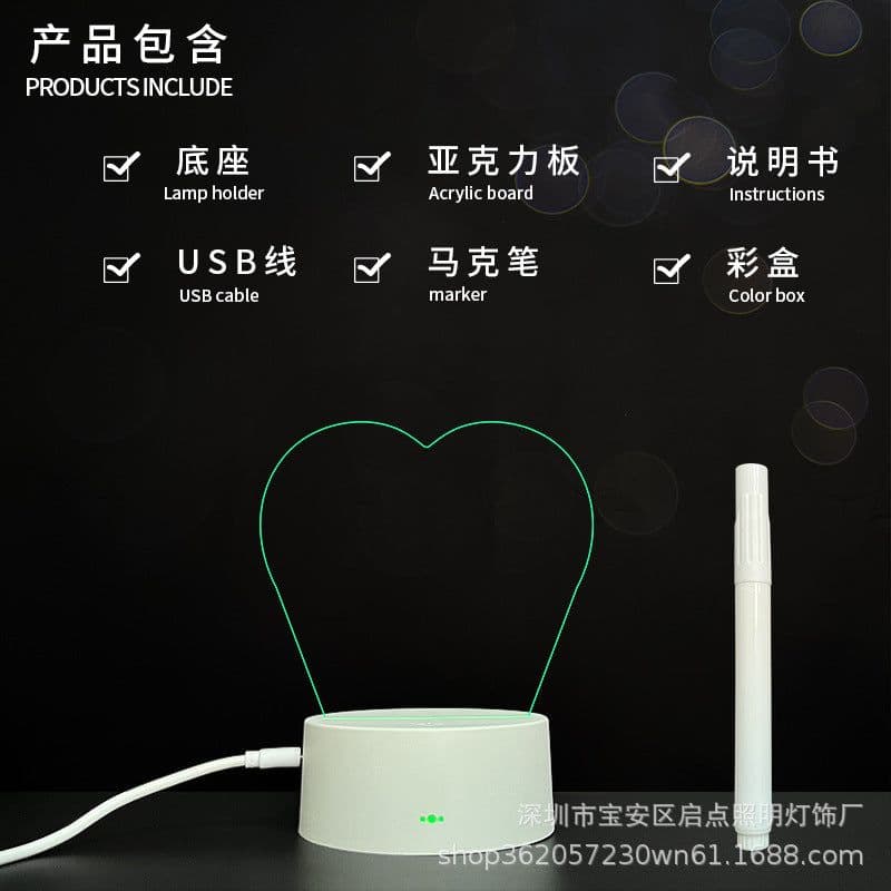 image-Factory spot blank board 3D night lamp holder 3D lamp acrylic board handwritten message board 3D small table lamp LED light