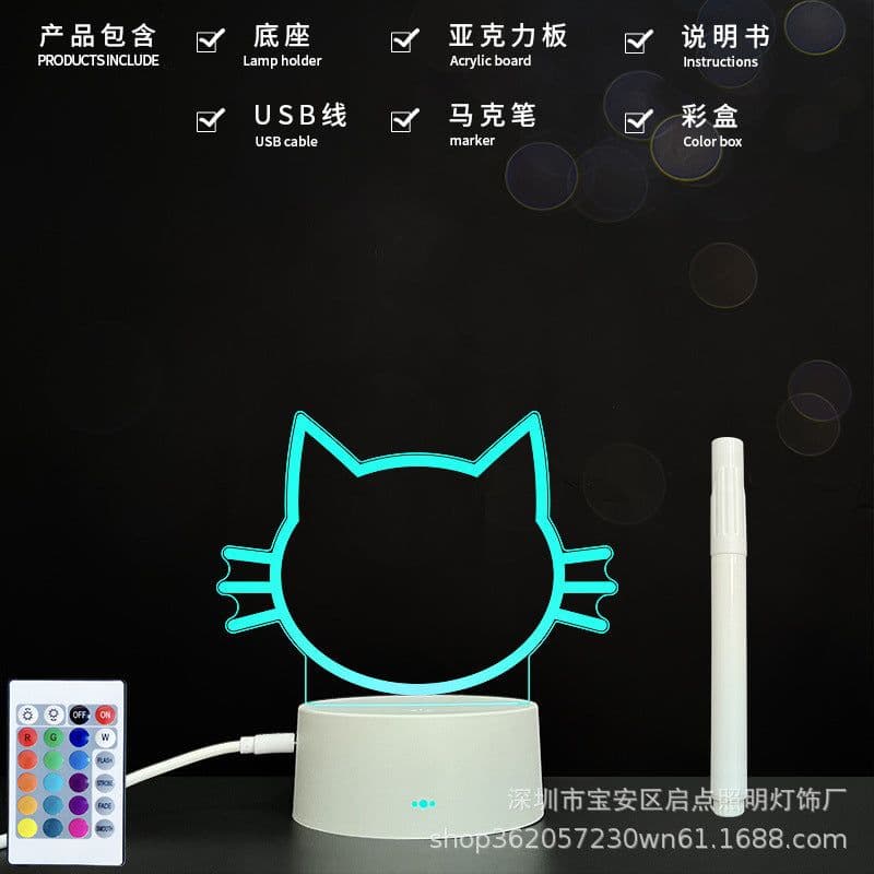 image-Factory spot blank board 3D night lamp holder 3D lamp acrylic board handwritten message board 3D small table lamp LED light