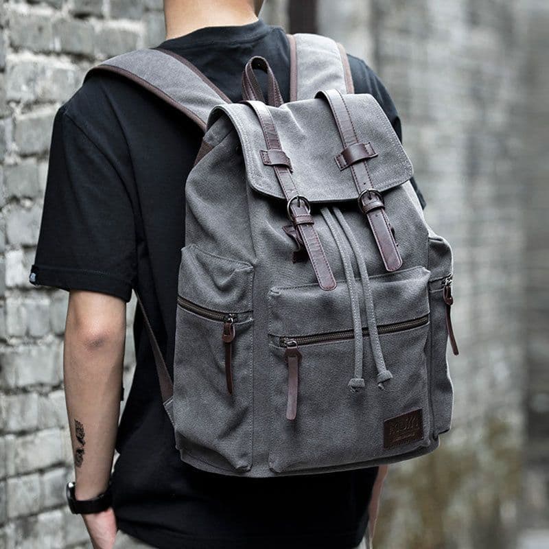image-Factory direct men's canvas backpack simple large-capacity travel backpack computer bag cross-border hot spot