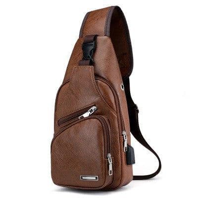 image-USB data cable charging chest bag new casual fashion shoulder bag PU outdoor sports men's bag