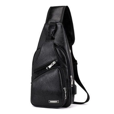 image-USB data cable charging chest bag new casual fashion shoulder bag PU outdoor sports men's bag