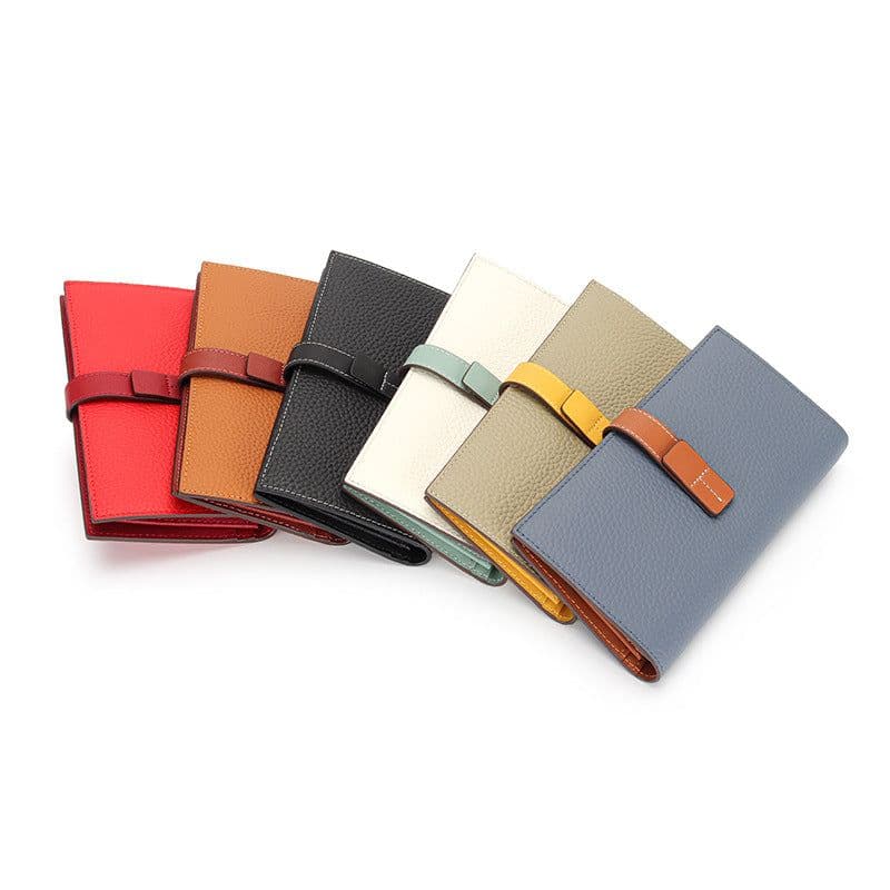 image-2022 new wallet European and American drawstring long ladies wallet top layer leather clutch bag contrast color leather women's handbag