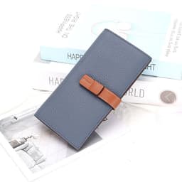image-2022 new wallet European and American drawstring long ladies wallet top layer leather clutch bag contrast color leather women's handbag