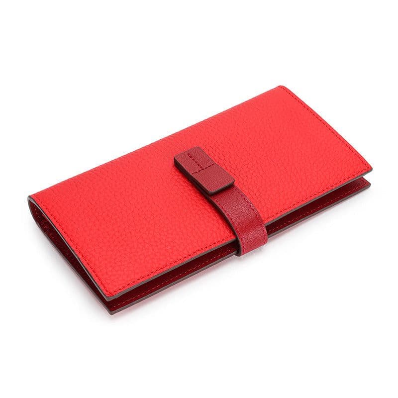 image-2022 new wallet European and American drawstring long ladies wallet top layer leather clutch bag contrast color leather women's handbag