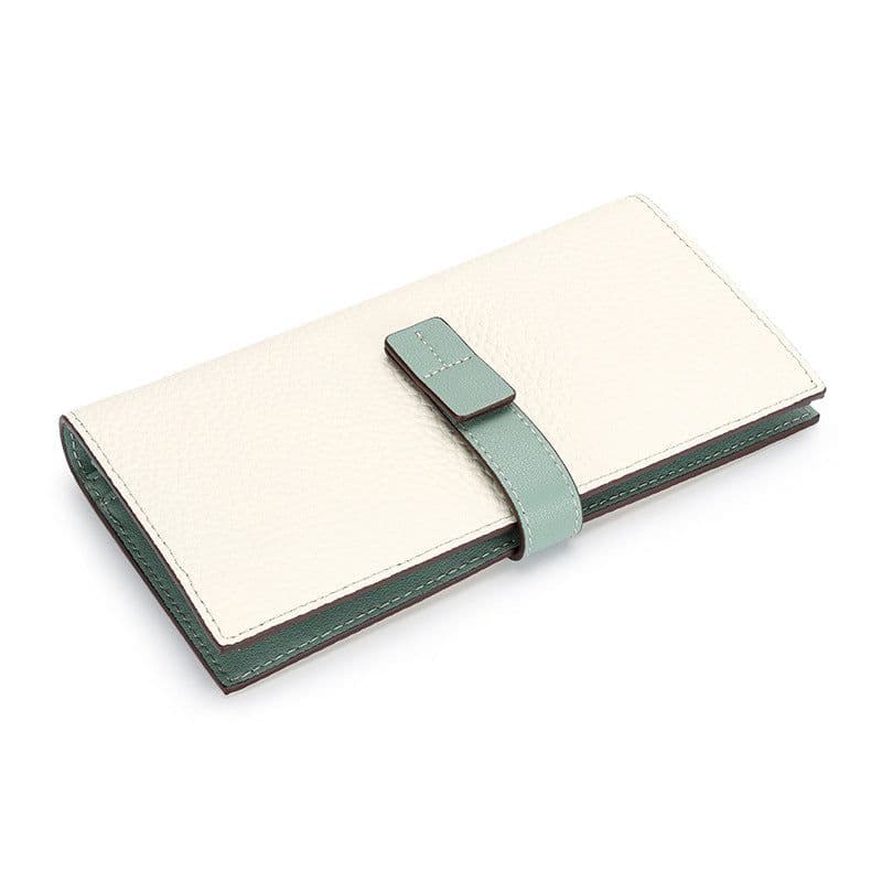 image-2022 new wallet European and American drawstring long ladies wallet top layer leather clutch bag contrast color leather women's handbag