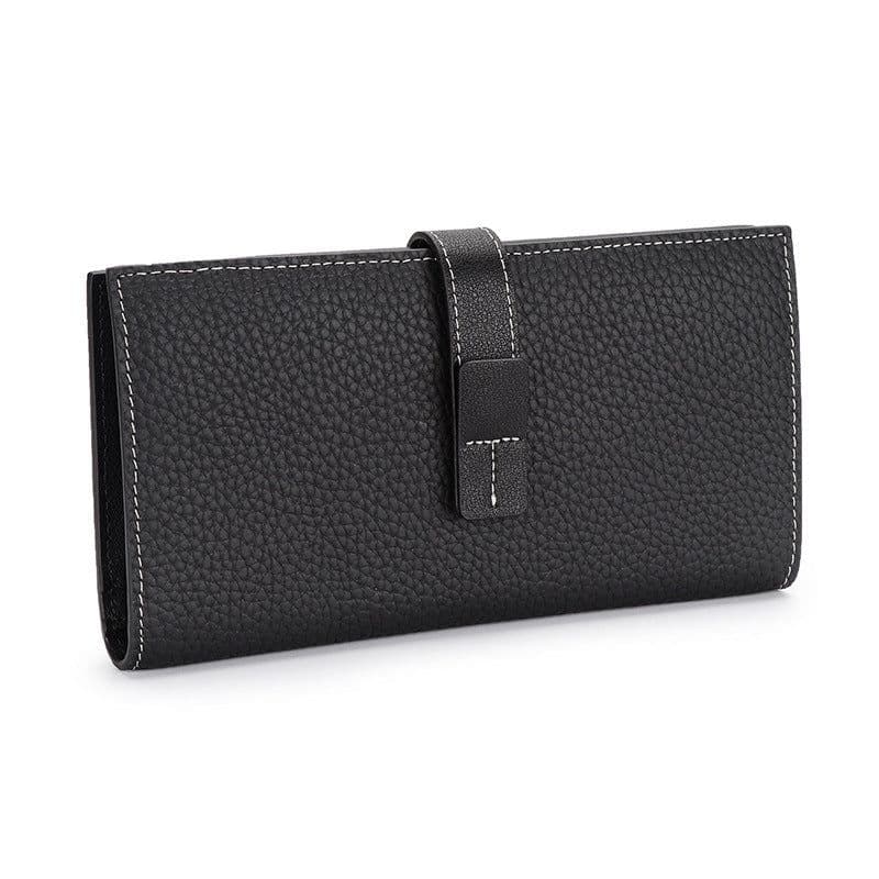 image-2022 new wallet European and American drawstring long ladies wallet top layer leather clutch bag contrast color leather women's handbag