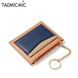 image-Yueqiankai Korean version stitching women's wallet Multi-card zipper card bag key chain small wallet Women's coin purse