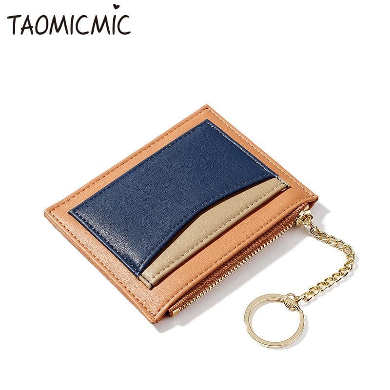 image-Yueqiankai Korean version stitching women's wallet Multi-card zipper card bag key chain small wallet Women's coin purse