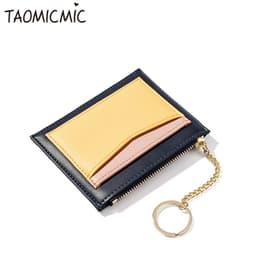 image-Yueqiankai Korean version stitching women's wallet Multi-card zipper card bag key chain small wallet Women's coin purse