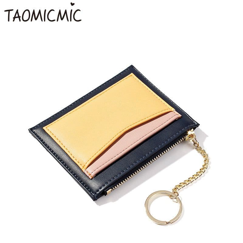 image-Yueqiankai Korean version stitching women's wallet Multi-card zipper card bag key chain small wallet Women's coin purse