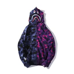 image-Japanese tide brand shark head stitching contrast color purple blue camouflage sweater men and women with the same style casual jacket one piece on behalf of the hair