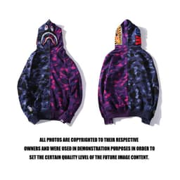image-Japanese tide brand shark head stitching contrast color purple blue camouflage sweater men and women with the same style casual jacket one piece on behalf of the hair