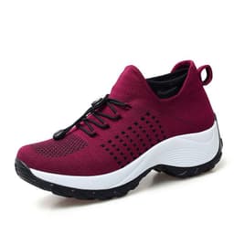 image-Cross-border popular plus size women's shoes mom shoes rocking shoes socks casual shoes flying woven breathable women's shoes lace-up platform shoes