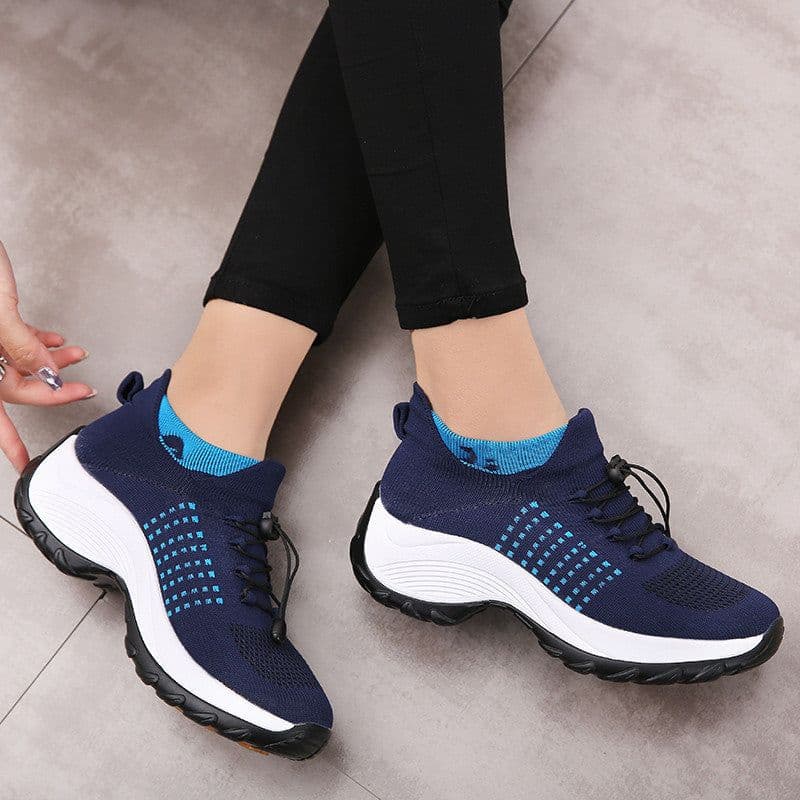 image-Cross-border popular plus size women's shoes mom shoes rocking shoes socks casual shoes flying woven breathable women's shoes lace-up platform shoes