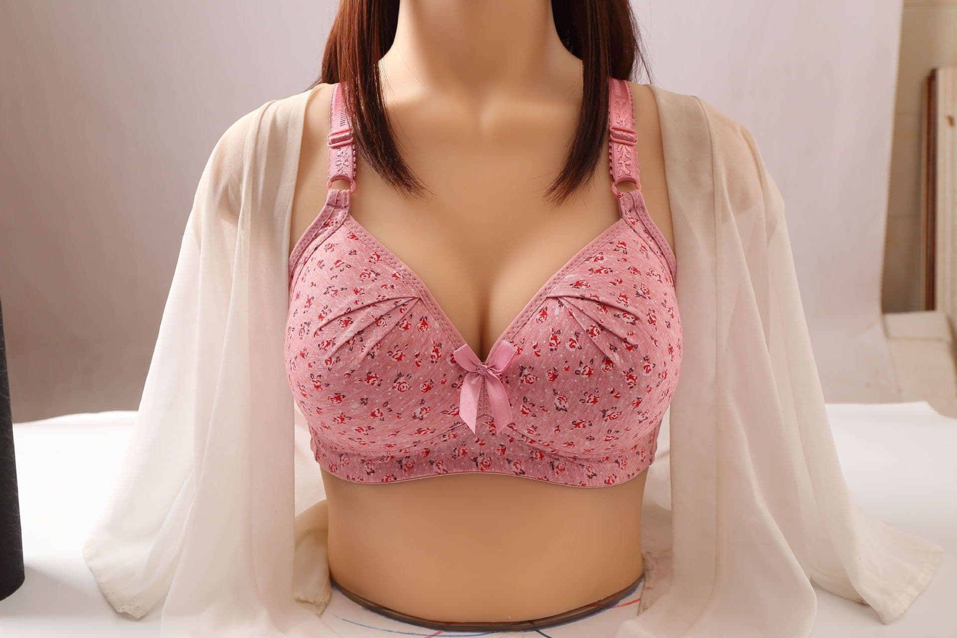 image-Foreign trade cross-border pure cotton printing bra without steel ring gather non-magnetic plus size mother underwear factory direct sales