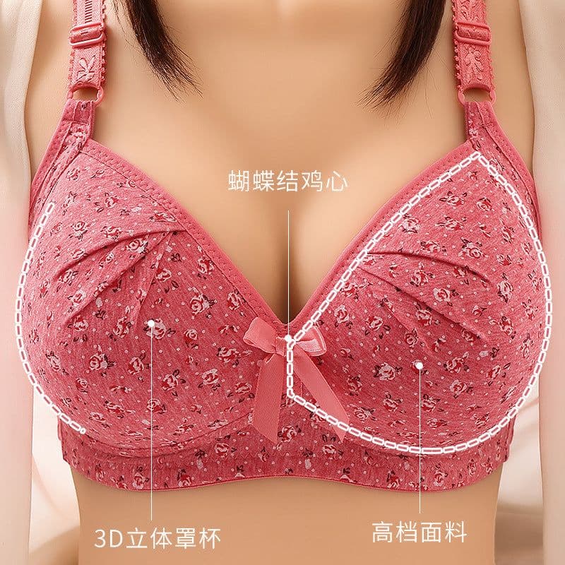 image-Foreign trade cross-border pure cotton printing bra without steel ring gather non-magnetic plus size mother underwear factory direct sales