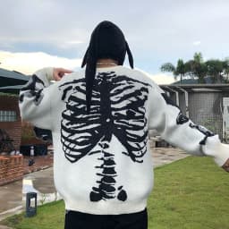 image-Japanese tide brand autumn skeleton round neck long-sleeved men's and women's fashion autumn and winter loose oversize pullover trend sweater