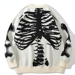 image-Japanese tide brand autumn skeleton round neck long-sleeved men's and women's fashion autumn and winter loose oversize pullover trend sweater