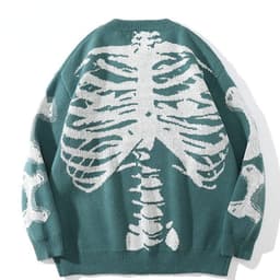 image-Japanese tide brand autumn skeleton round neck long-sleeved men's and women's fashion autumn and winter loose oversize pullover trend sweater
