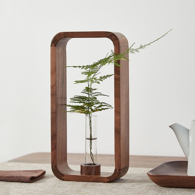 image-Zen Japanese vase dried flower decoration small ornament flower arrangement modern minimalist living room home accessories solid wood