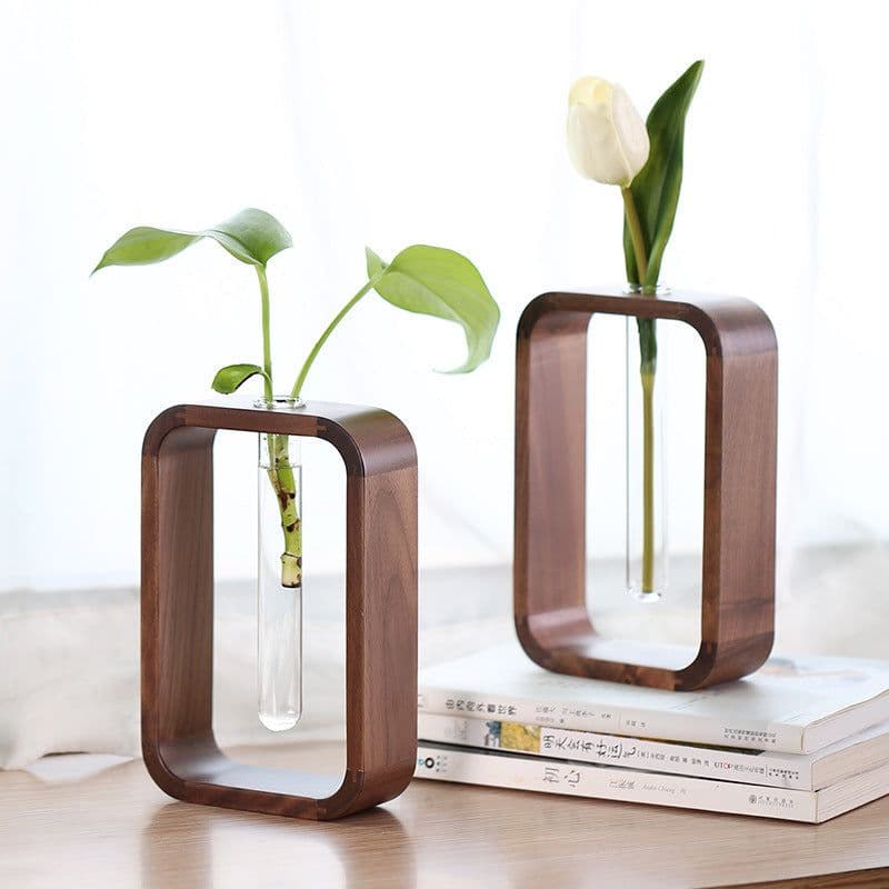 image-Zen Japanese vase dried flower decoration small ornament flower arrangement modern minimalist living room home accessories solid wood