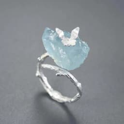 image-Natural Aquamarine Butterfly S925 Women's Adjustable Ring Personality Design Data Pack